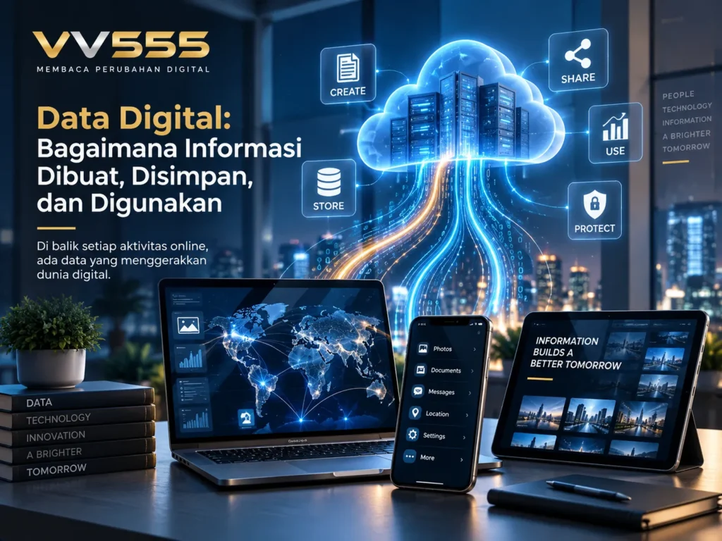 Data digital dibuat, disimpan, dan digunakan dalam teknologi modern
